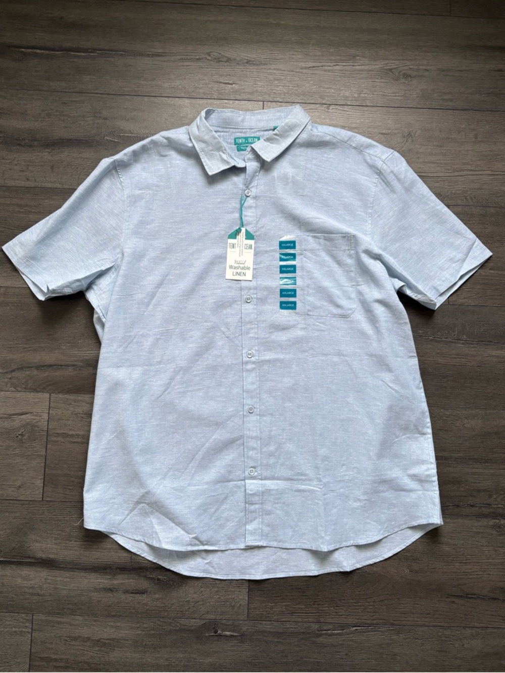 Tenth + Ocean Mens Linen Blend Short Sleeve Button Up Shirt Light Blue XXL NWT